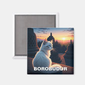 Aimant Chat à Borobudur Indonésie coucher de soleil (Recto/Verso)