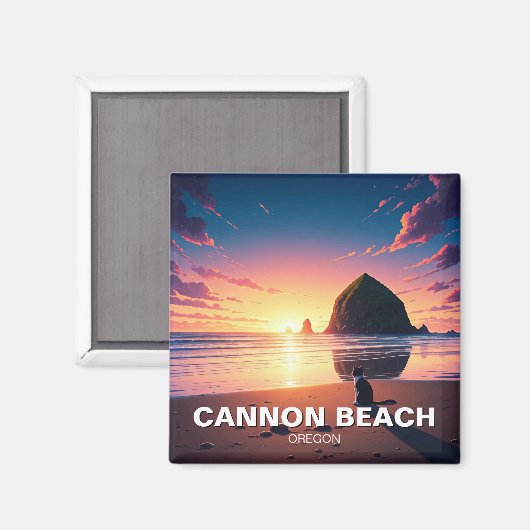 Aimant Chat à Cannon Beach Oregon (Recto/Verso)