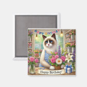 Aimant Chat à fleur Joyeux signe d'anniversaire (Recto/Verso)