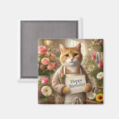 Aimant Chat à fleur Joyeux signe d'anniversaire (Recto/Verso)
