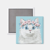 Aimant Chat à fleurs blanc doux (Recto/Verso)