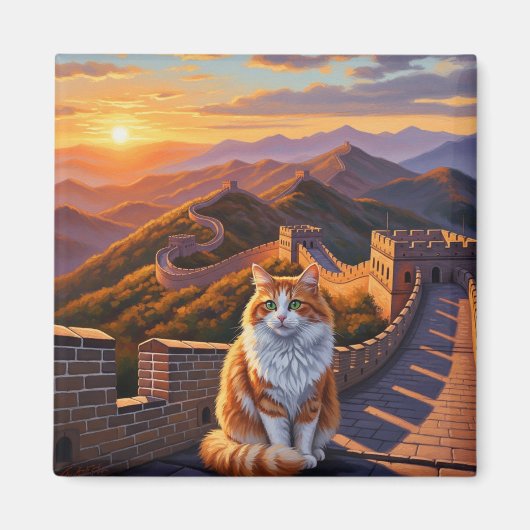 Aimant Chat à la Grande Muraille de Chine Voyage (Devant)
