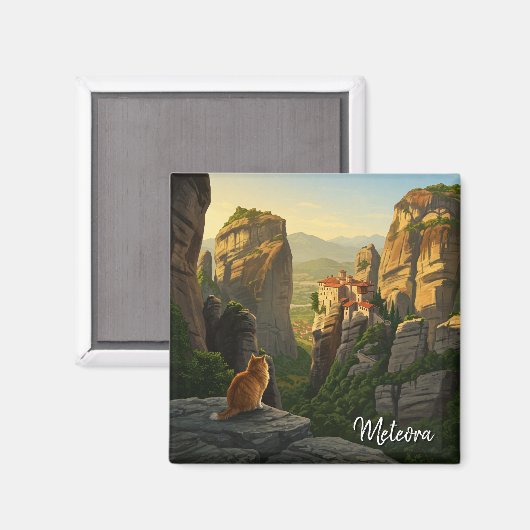 Aimant Chat à Meteora Grèce Voyage (Recto/Verso)