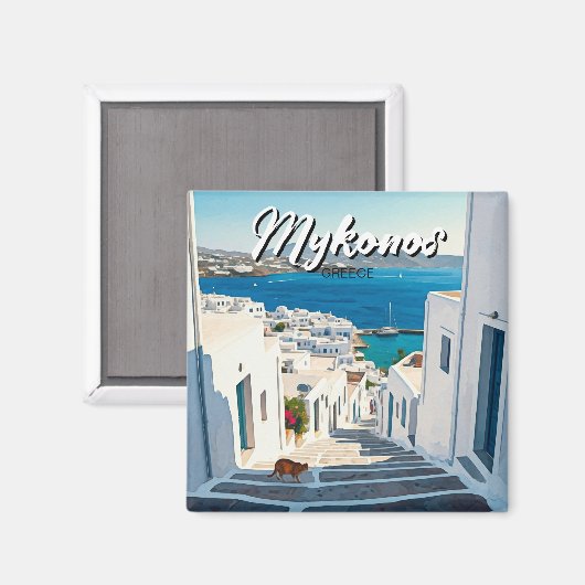 Aimant Chat à Mykonos Grèce Cyclades Voyage (Recto/Verso)