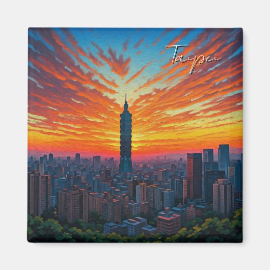 Aimant Chat à Taipei 101 Taïwan Coucher de soleil (Devant)