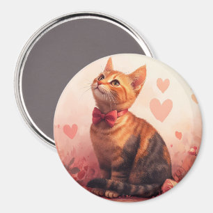 Aimant Chat Abyssin avec des Roses - Saint-Valentin