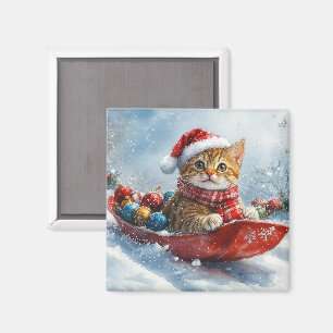 Aimant Chat abyssin en traîneau Laissez neige Noël