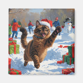 Aimant Chat abyssin Scène de Noël enneigée festive (Devant)