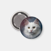 Aimant Chat angora turc blanc rouge bleu (Recto/Verso)