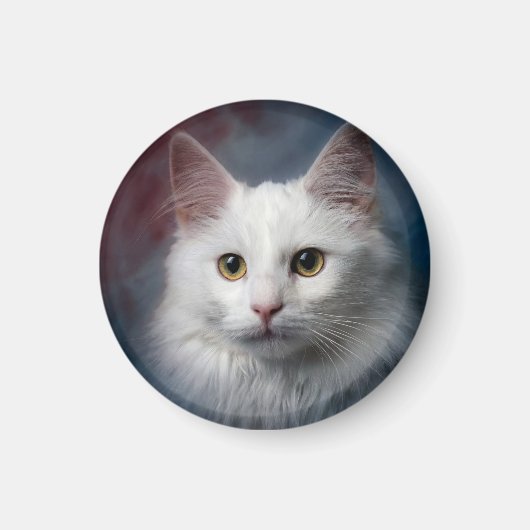 Aimant Chat angora turc blanc rouge bleu (Devant)