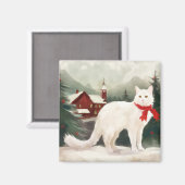 Aimant Chat Angora turc en Noël de neige (Recto/Verso)