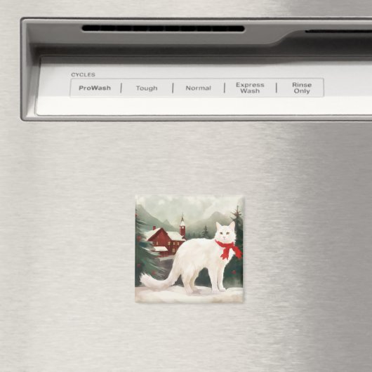 Aimant Chat Angora turc en Noël de neige (In Situ (Lave-vaisselle))