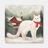 Aimant Chat Angora turc en Noël de neige (Devant)