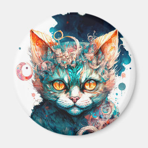 Aimant Chat aquarelle en style steampunk