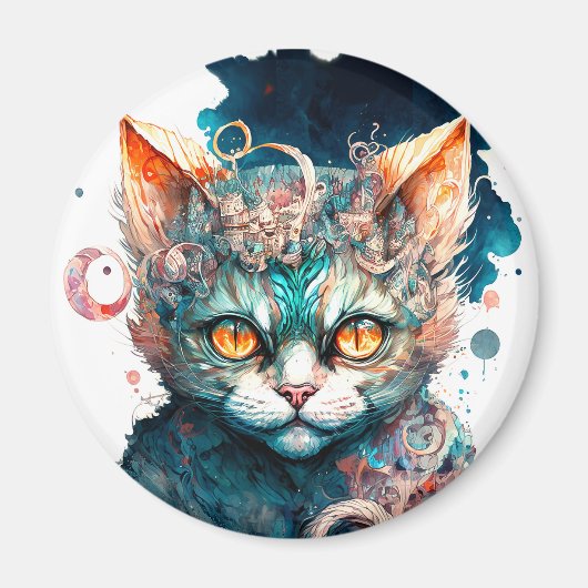 Aimant Chat aquarelle en style steampunk (Devant)