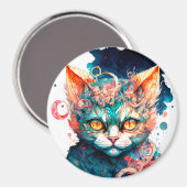 Aimant Chat aquarelle en style steampunk (Recto/Verso)