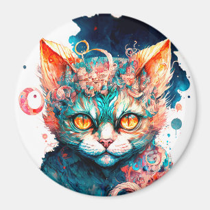 Aimant Chat aquarelle en style steampunk