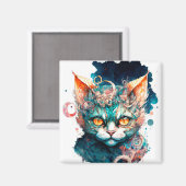 Aimant Chat aquarelle en style steampunk (Recto/Verso)