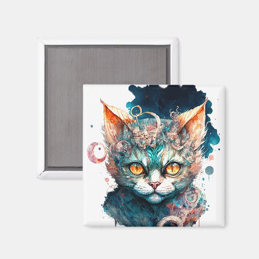 Aimant Chat aquarelle en style steampunk (Recto/Verso)