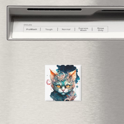 Aimant Chat aquarelle en style steampunk (In Situ (Lave-vaisselle))