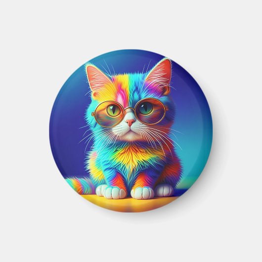 Aimant Chat Arc-en-ciel aux Lunettes (Devant)