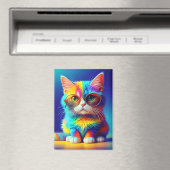 Aimant Chat Arc-en-ciel avec Lunettes (In Situ (Lave-vaisselle))