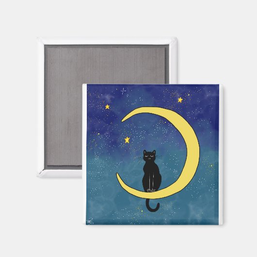 Aimant Chat assis dans la lune (Recto/Verso)