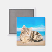 Aimant Chat assis sur la plage de Tropical Island (Recto/Verso)