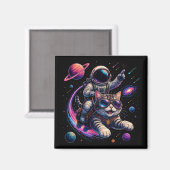 Aimant Chat astronaute chevauchant à travers l'espace (Recto/Verso)