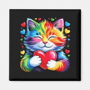 Aimant Chat au cœur arc-en-ciel, Saint-Valentin mignon po