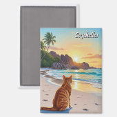 Aimant Chat aux Seychelles Anse Source d'Argent Beach (Recto/Verso)