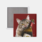 Aimant Chat Avec Bouteille De Vin (Recto/Verso)