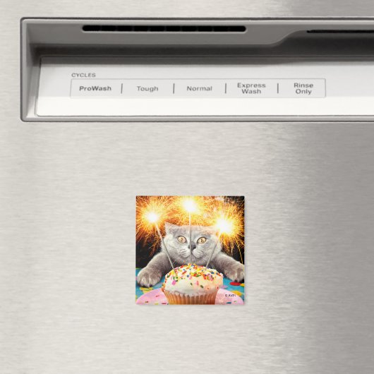 Aimant Chat Avec Cupcake Sparkler (In Situ (Lave-vaisselle))