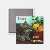 Aimant Chat avec Fleurs/Profitez de chaque instant (Recto/Verso)