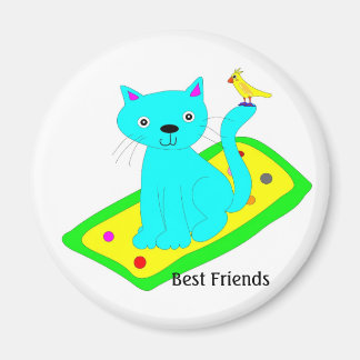 Aimant chat avec oiseau jaune sur le tapis