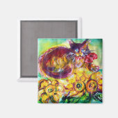 AIMANT CHAT AVEC RIBBON ROUGE ET SOUFFRES (Recto/Verso)