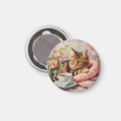 Aimant Chat avec Tea Cup (Recto/Verso)