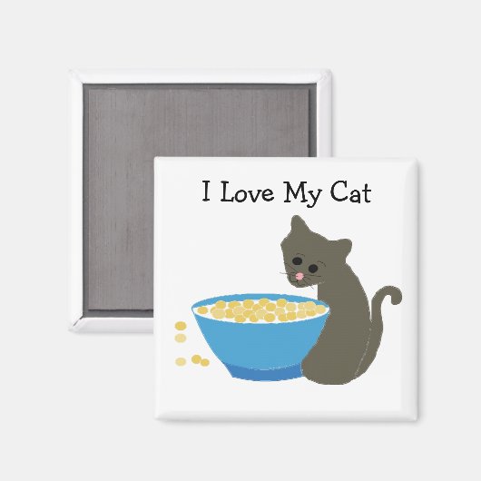 Aimant Chat avec un Plat Bleu (Recto/Verso)