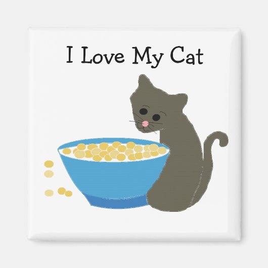 Aimant Chat avec une assiette de nourriture bleue (Devant)