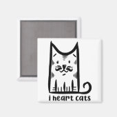 Aimant Chat avec une Moustache Stylée, j'adore les chats (Recto/Verso)