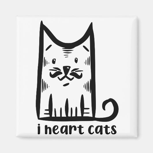 Aimant Chat avec une Moustache Stylée, j'adore les chats (Devant)