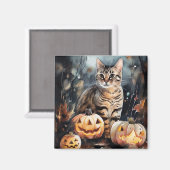 Aimant Chat Bengale D'Halloween Avec Peur Citrouille (Recto/Verso)