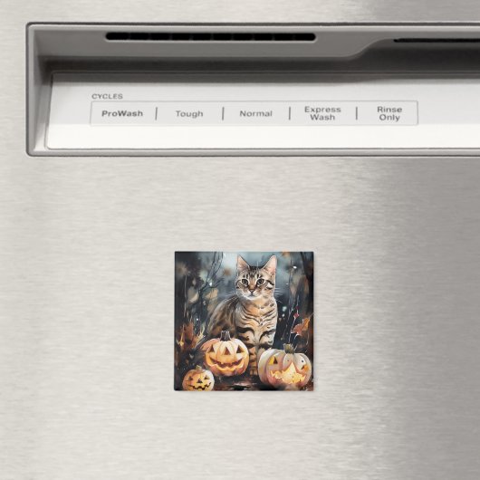 Aimant Chat Bengale D'Halloween Avec Peur Citrouille (In Situ (Lave-vaisselle))