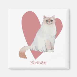 Aimant Chat Birman Aquarelle Kitty Coeur rose
