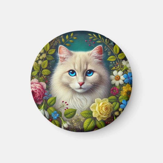Aimant Chat Blanc Aux Yeux Bleus (Devant)