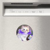 Aimant Chat blanc avec collier de fleurs violettes (In Situ (Lave-vaisselle))
