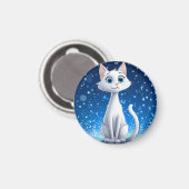 Aimant Chat blanc charmant aux grands yeux bleus (Recto/Verso)