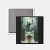 Aimant Chat Blanc Drôle Selfie Avec T-rex Dinosaure, Chat (Recto/Verso)