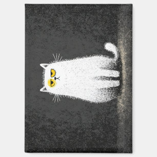 Aimant Chat Blanc Grincheux – Drôle d'Art Minimal de Chat