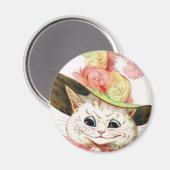 Aimant Chat blanc souriant avec Casquette (Recto/Verso)